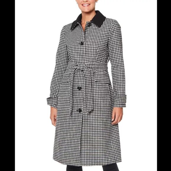 Brand New KATE SPADE NEW YORK Gingham Single Breasted Belted Coat - Picture 4 of 9